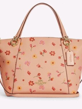 Coach Floral Print Leather Tote Bag - Pink